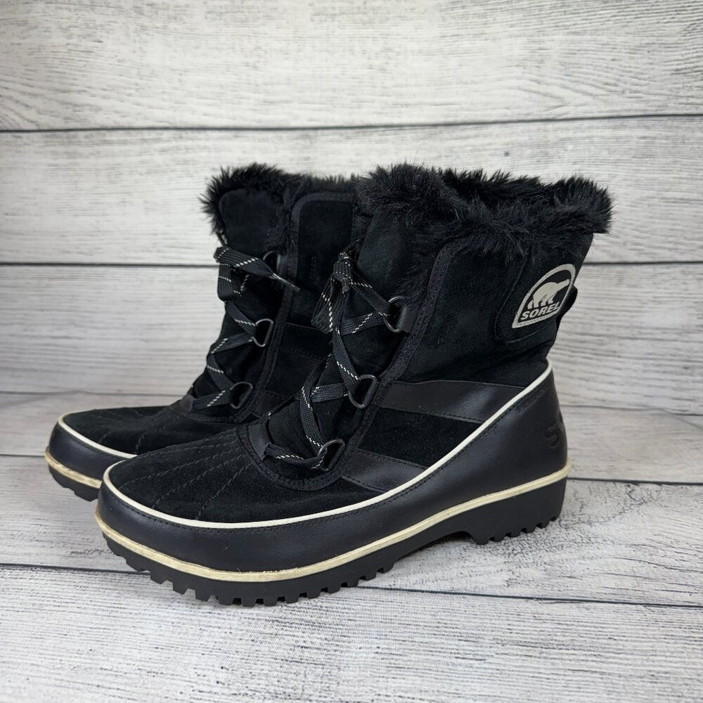 Sorel Black Winter Mid Calf Trivoli II Suede Leather Snow Boots Size 10.5